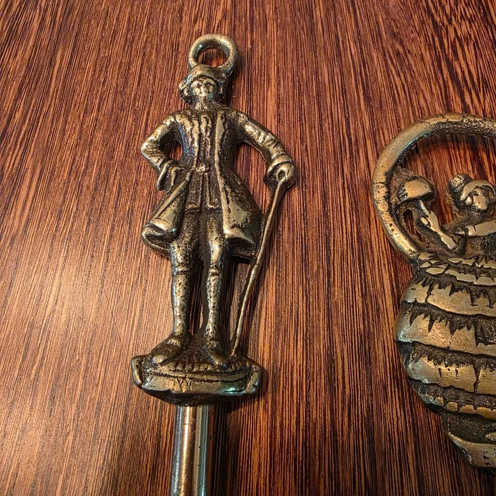 Vintage Brass Long Handle Toasting Spoon Fork Set Esmeralda Figural Barware 17